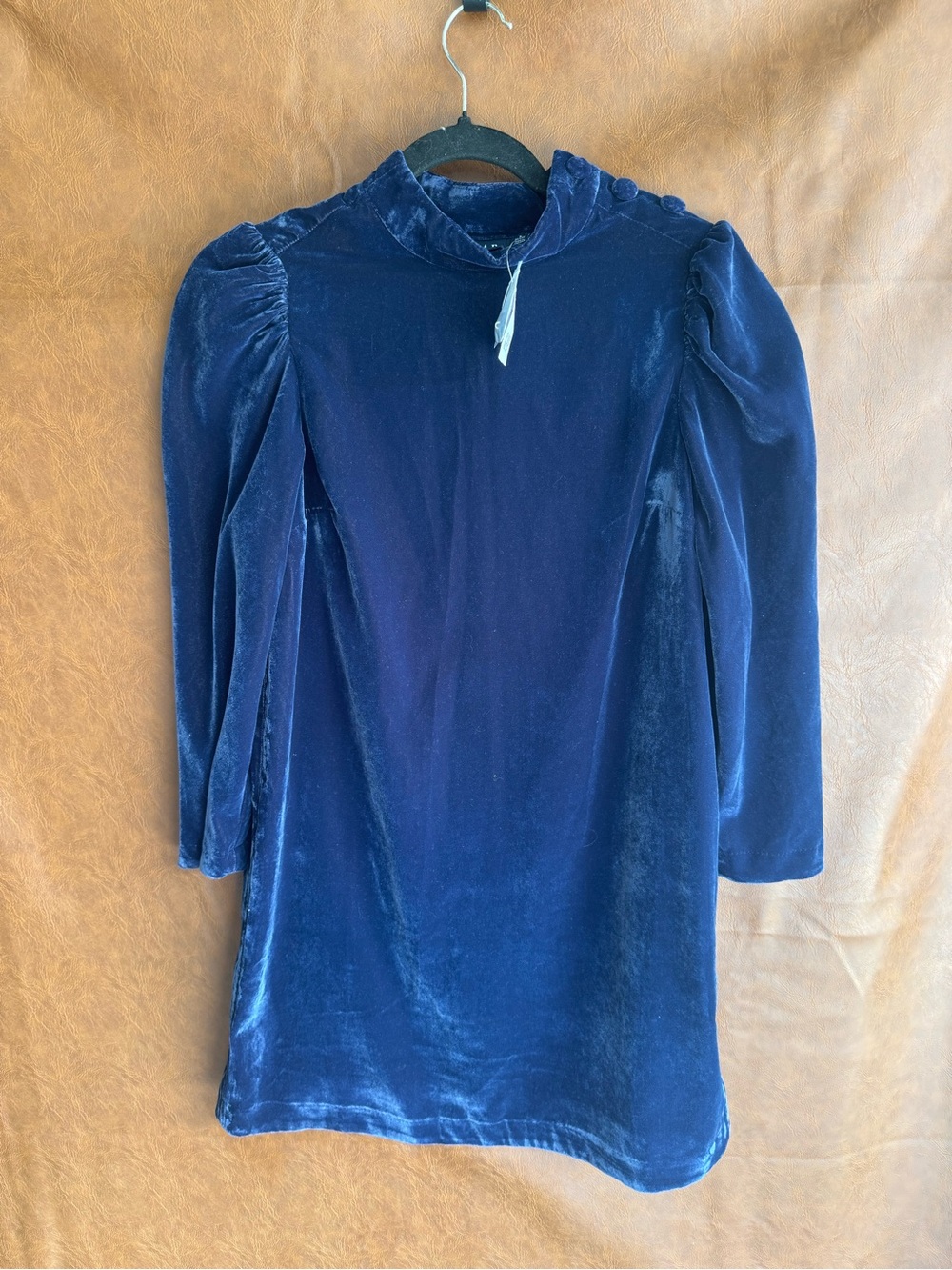 GAP Womens Petite S Blue Velvet Mini Dress Puff Sleeve Holiday Party Cocktails